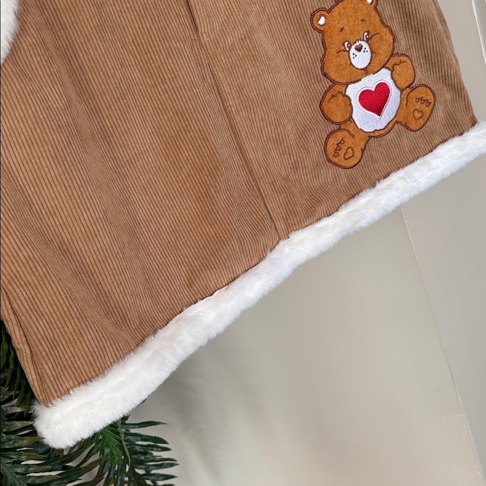 Brand New SHEIN X Care Bears Embroidered Tan Corduroy Mini Skirt Faux Fur Trim - Picture 8 of 15